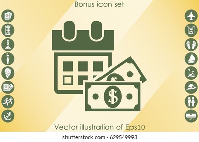 Calendar and dollar money icon vector illustration eps10. Isolated badge for website or app - stock infographics.