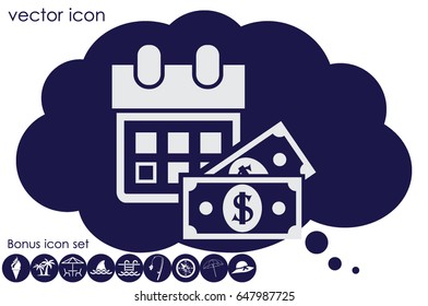 Calendar and dollar money icon vector illustration eps10. Isolated badge for website or app - stock infographics.