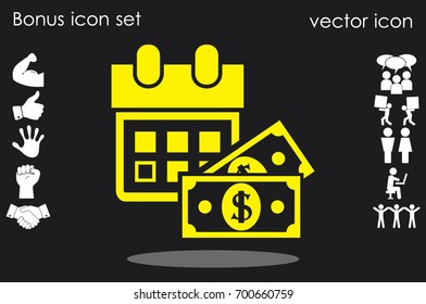 Calendar and dollar money icon vector illustration eps10. Isolated badge for website or app - stock infographics.