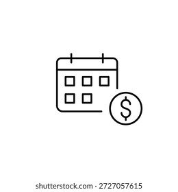 Calendar and dollar. Payment due date, billing plan and mortgage schedule. Pixel perfect, editable stroke vector icon