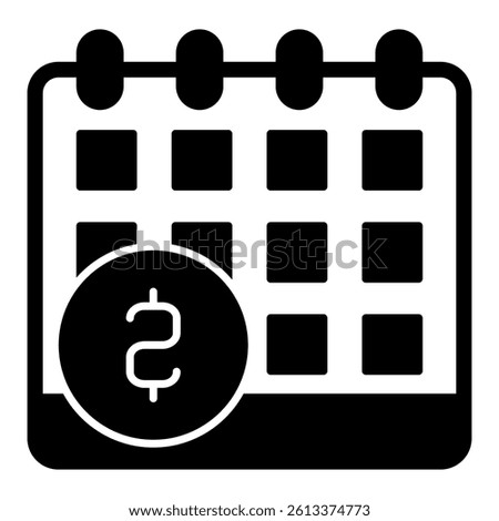 Calendar with dollar solid icon, bank account concept. Vector graphics. Appointment sign on white background, glyph style mobile or design
