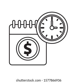 calendar with dollar symbol and watch vector illustration design