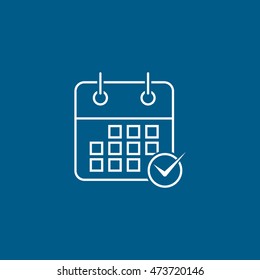 Calendar Done OK Line Icon On Blue Background