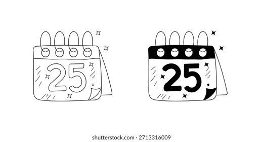 Icono de conjunto de doodle calendario con fondo blanco Ilustración de stock de Vector