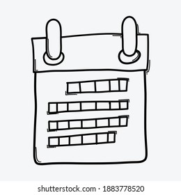 Icono del vector del doodle del calendario. Línea dibujada a mano en la ilustración del esbozo de dibujo.