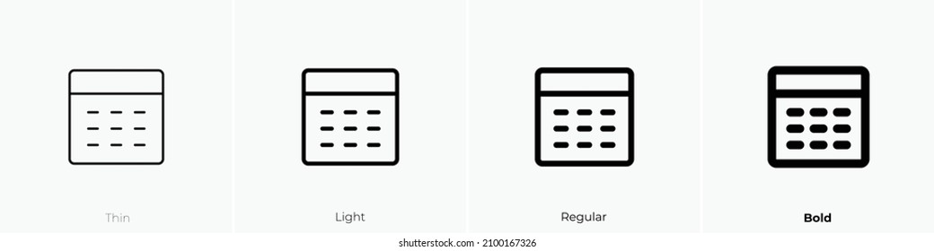 calendar dot icon. Thin, Light Regular And Bold style design isolated on white background