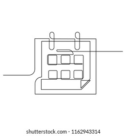 The Calendar Is Drawn By A Single Black Line On A White Background. Continuous Line Drawing. Vector Illustration