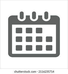 Calendario, icono de duración. Gráficos vectoriales grises.