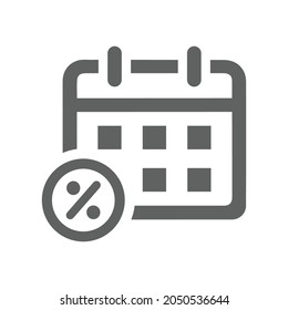 Calendar, duration, interest, icon. Gray vector graphics.