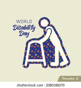 Calendar for each day on december 3. Greeting card. Holiday - World Disabilities day.