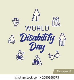 Calendar for each day on december 3. Greeting card. Holiday - World Disabilities day.