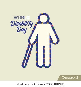 Calendar for each day on december 3. Greeting card. Holiday - World Disabilities day.