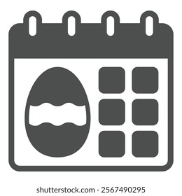 Calendar with easter egg solid icon, easter holiday concept. Vector graphics. Paper page of religion date sign on white background, glyph style icon for mobile or web design