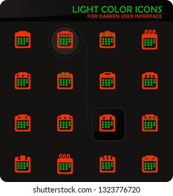 Calendar easy color vector icons on darken background for user interface design