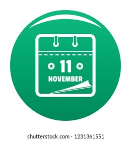 Calendar eleventh november icon. Simple illustration of calendar eleventh november vector icon for any design green