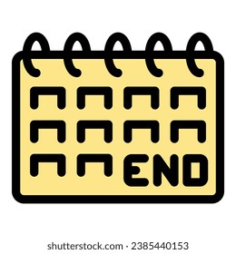 vector de contorno de icono de fin de calendario. Temporizador digital. Color plano de la fecha de llamada