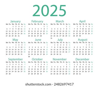 Calendar in English for 2024. The week starts on Monday.
