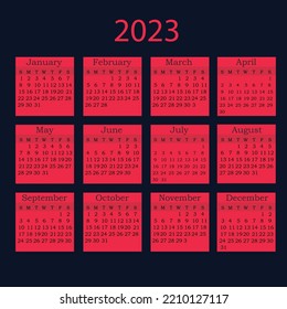 Calendar for English speaking countries. 2023 english wall calendar.