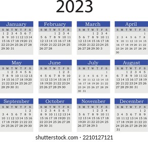 Calendar for English speaking countries. 2023 english wall calendar.