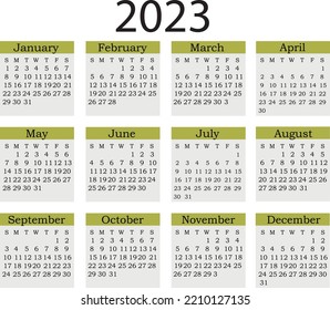 Calendar for English speaking countries. 2023 english wall calendar.