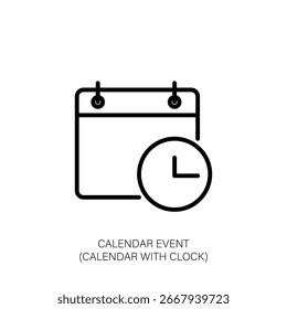 Calendar Event Icon with Clock for Schedule and Planning