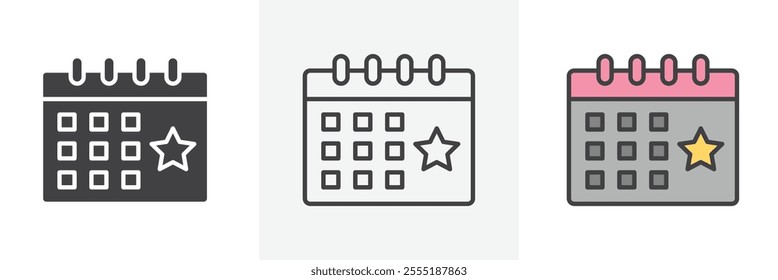 Calendar with event icon collection in black and colored style.
