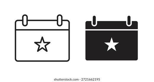 Kalender mit Ereignis-Icon flach und dünnen Strich Vektorpaket. Bearbeitbarer Symbolsatz