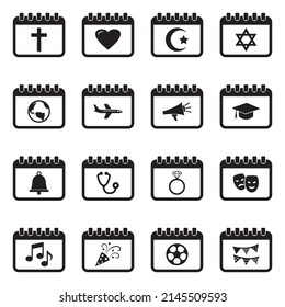 Calendar Event Icons. Black Flat Design. Vector Illustration.
