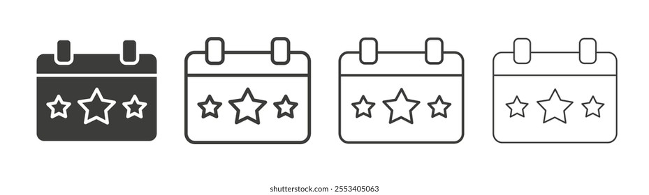 Calendar with event icons collection. vector set in black color