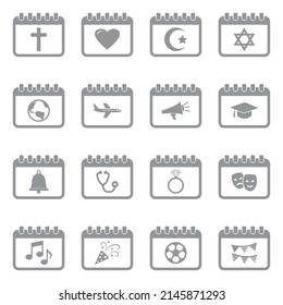 Calendar Event Icons. Gray Flat Design. Vector Illustration.