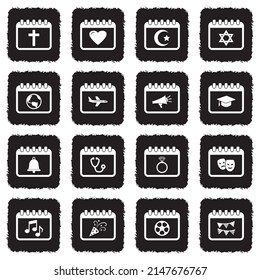 Calendar Event Icons. Grunge Black Flat Design. Vector Illustration.