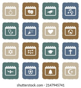 Calendar Event Icons. Grunge Color Flat Design. Vector Illustration.