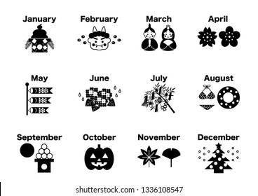 Calendar: Event icons set, black and white