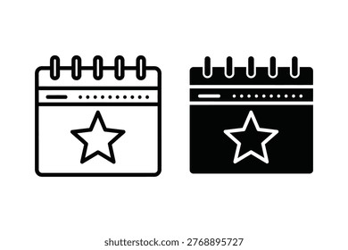 Calendar event icons with a star, marking important dates, holidays, and special occasions.