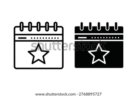 Calendar event icons with a star, marking important dates, holidays, and special occasions.
