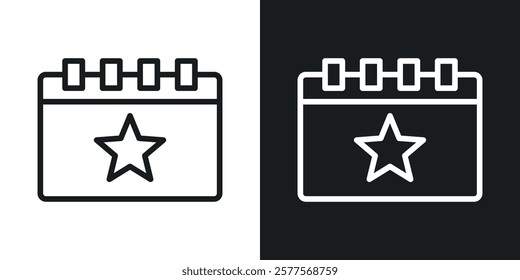 Calendar with event icons in thin black and white stroke liner style