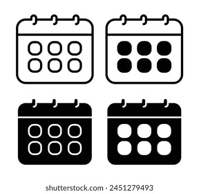 Conjunto de iconos de calendario y planificador de eventos. Agenda de Fechas y Símbolos de Planificación Mensual.