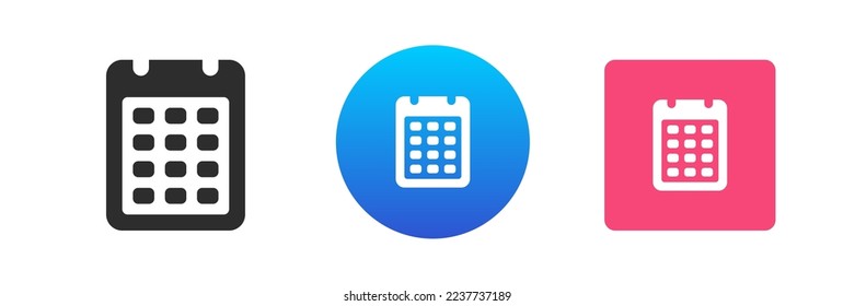Calendar event planner reminder date meeting organizer service icon set vector flat illustration. Schedule planning personal appointment time management business administration page plan organizing