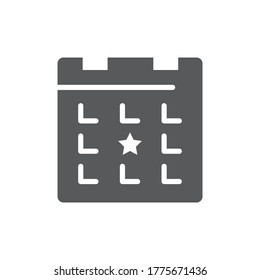 Símbolo del icono del vector del recordatorio de evento de calendario aislado en fondo blanco