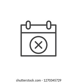 Calendar event remove day outline icon. linear style sign for mobile concept and web design. calendar page with cross simple line vector icon. Symbol, logo illustration. Pixel perfect vector graphics