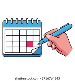 Calendar event save the date hand writing vector illustration showing reminder organization scheduling important date marking and planning design concept