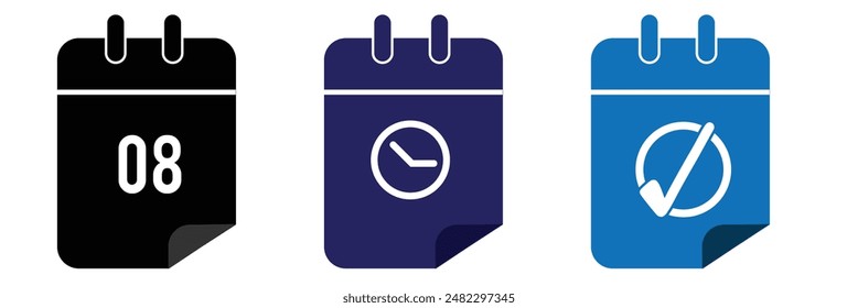 Calendar, Event, Schedule, Appointment, Agenda, Table calendar, Date Editable stroke Solid line icon set collection Vector illustration.