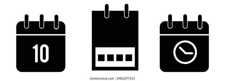 Calendar, Event, Schedule, Appointment, Agenda, Table calendar, Date Editable stroke Solid line icon set collection Vector illustration.