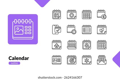 calendar event schedule event reminder detailed outline line icon set