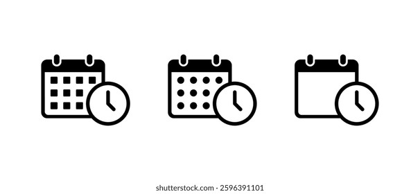 Calendar, event time icon set. Date with clock sign symbol
