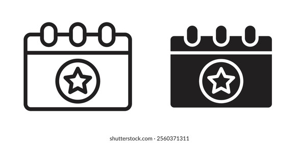 Calendar with event vector icon set in black color.