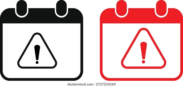 Ícone de exclamação do calendário. Ícones de Aviso de Prazo Final. Símbolos de Agendamento Premium. Design gráfico de exclamação de calendário. Ícones de notificação urgente