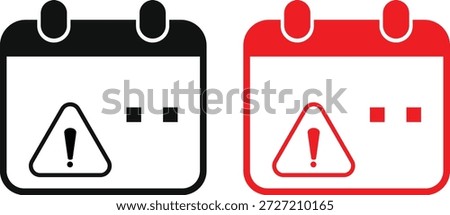 Calendar exclamation icon. Deadline Warning Icons. Premium Scheduling Symbols. Calendar exclamation graphic design. Urgent notification icons