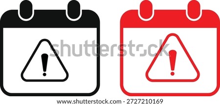 Calendar exclamation icon. Deadline Warning Icons. Premium Scheduling Symbols. Calendar exclamation graphic design. Urgent notification icons
