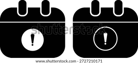 Calendar exclamation icon. Deadline Warning Icons. Premium Scheduling Symbols. Calendar exclamation graphic design. Urgent notification icons